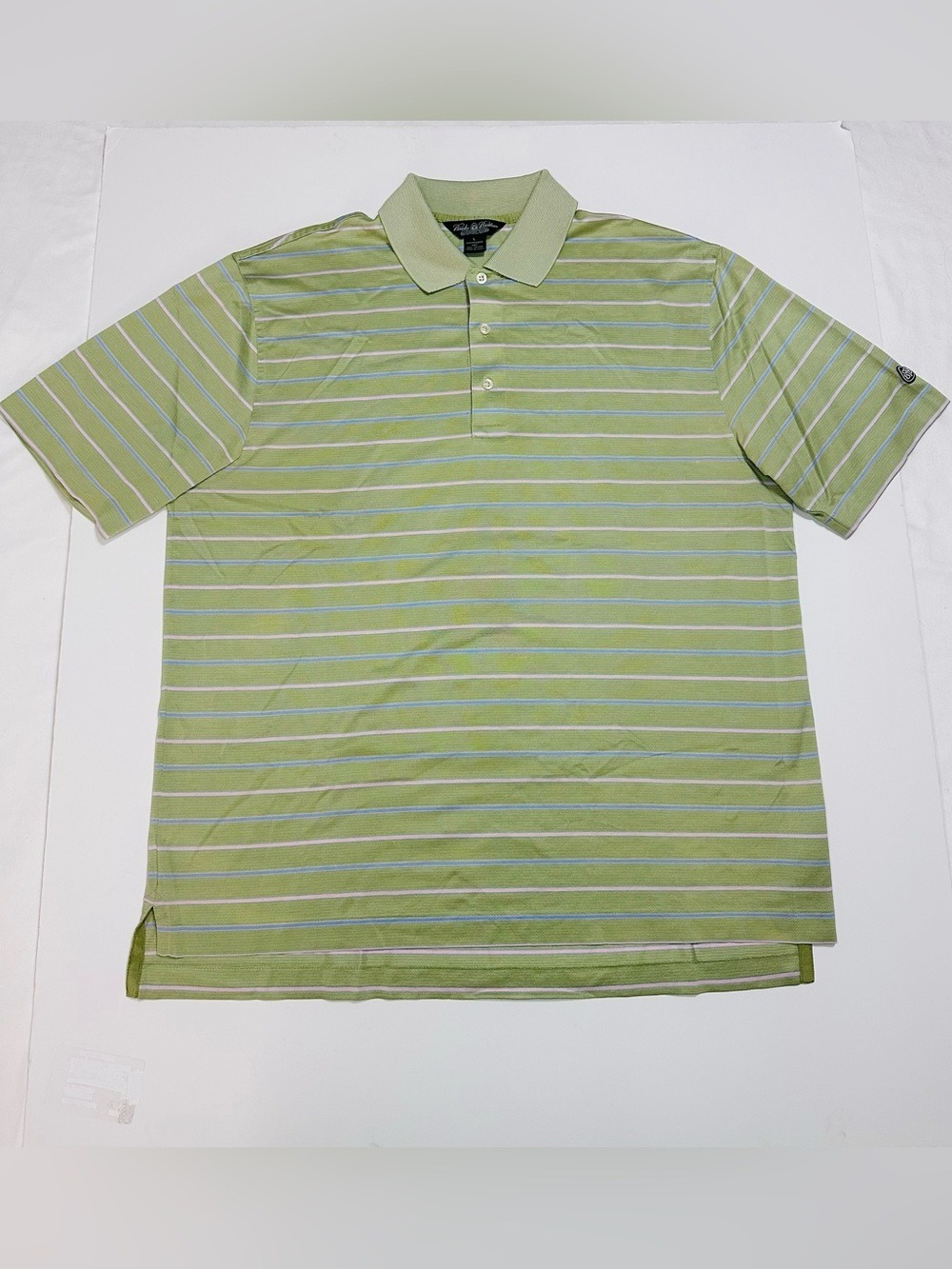 Brooks Brothers Country Club Mens L Green Striped Cotton Golf Polo
